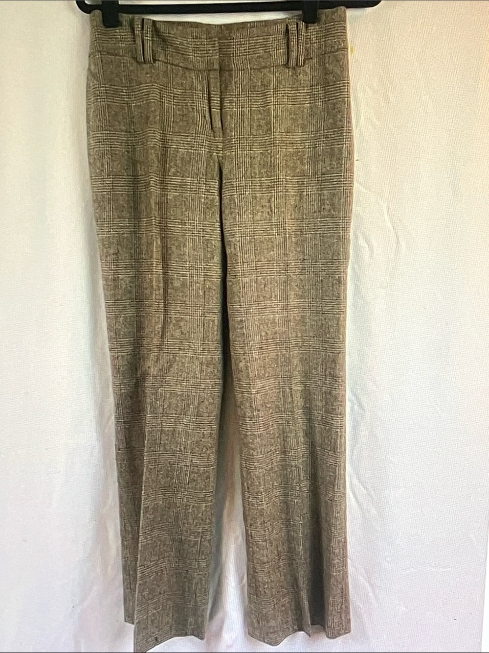 Ann Taylor Plaid Straight-Leg Trousers in Taupe Check